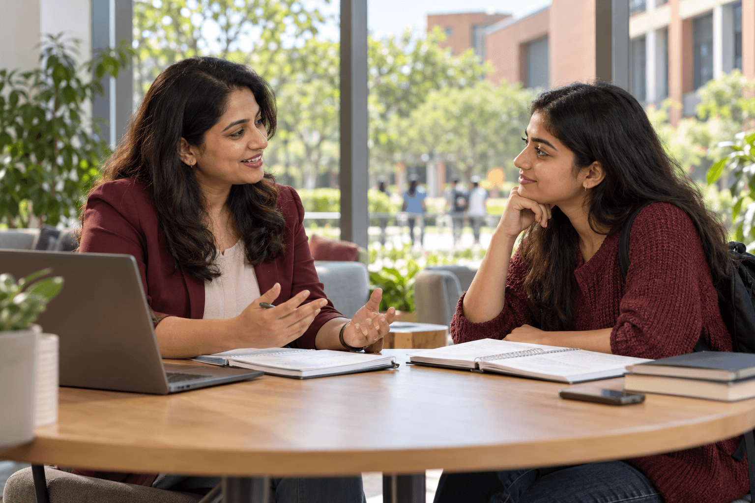 An education advisor talking with a student about course options
